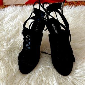 Black suede lace up prompt heal Ankle sandal